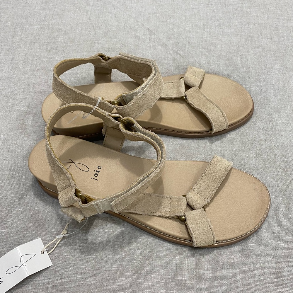 Joie, Women's Leather Flat Sandals,Crisscross Straps and Buckle,Size 9.5 Tan - Picture 3 of 9